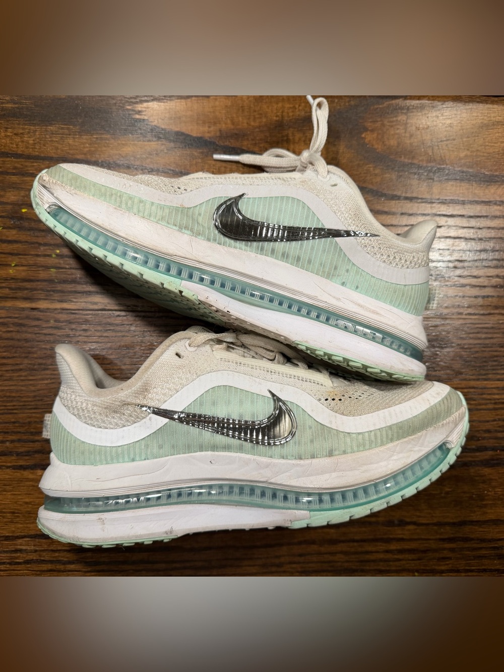 Nike zoom Pegasus mint, white and silver Runner Sneakers with Silver Swoosh